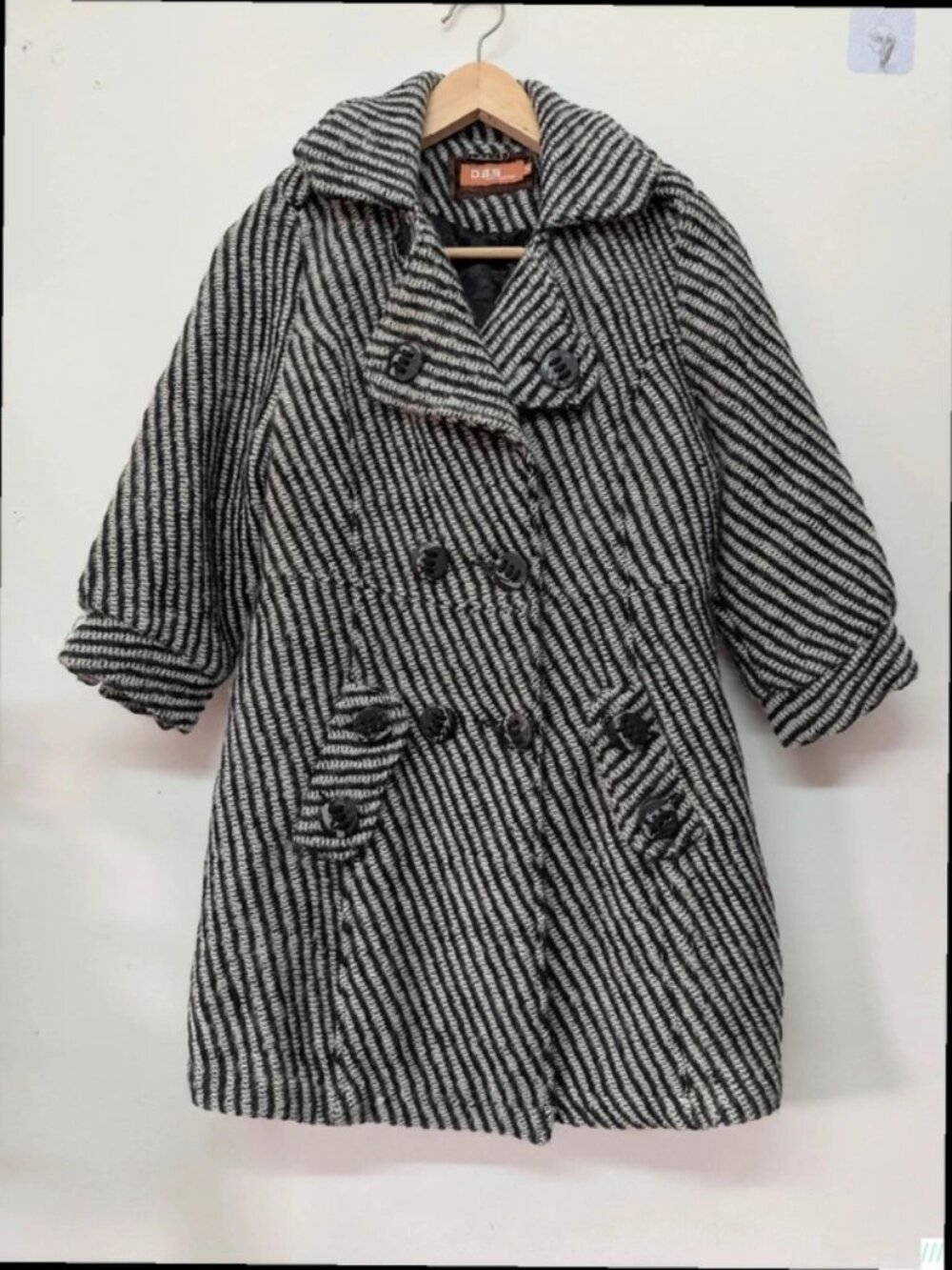 DBS High Fashion Vintage half sleeve Coat Double Breasted Textured Stripe Longli